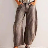 Leopard Print Wide Leg Denim Jeans with Relaxed Fit