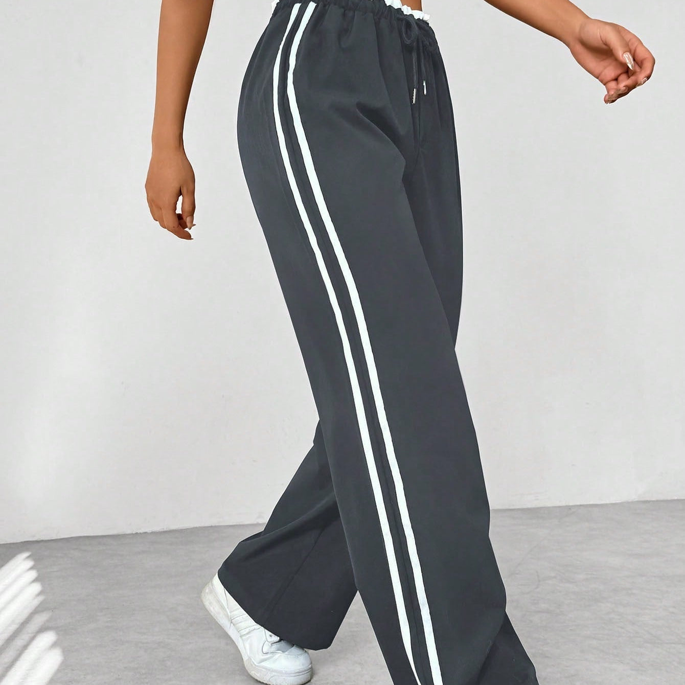 High Waist Wide Leg Track Pants with Side Stripe Detail