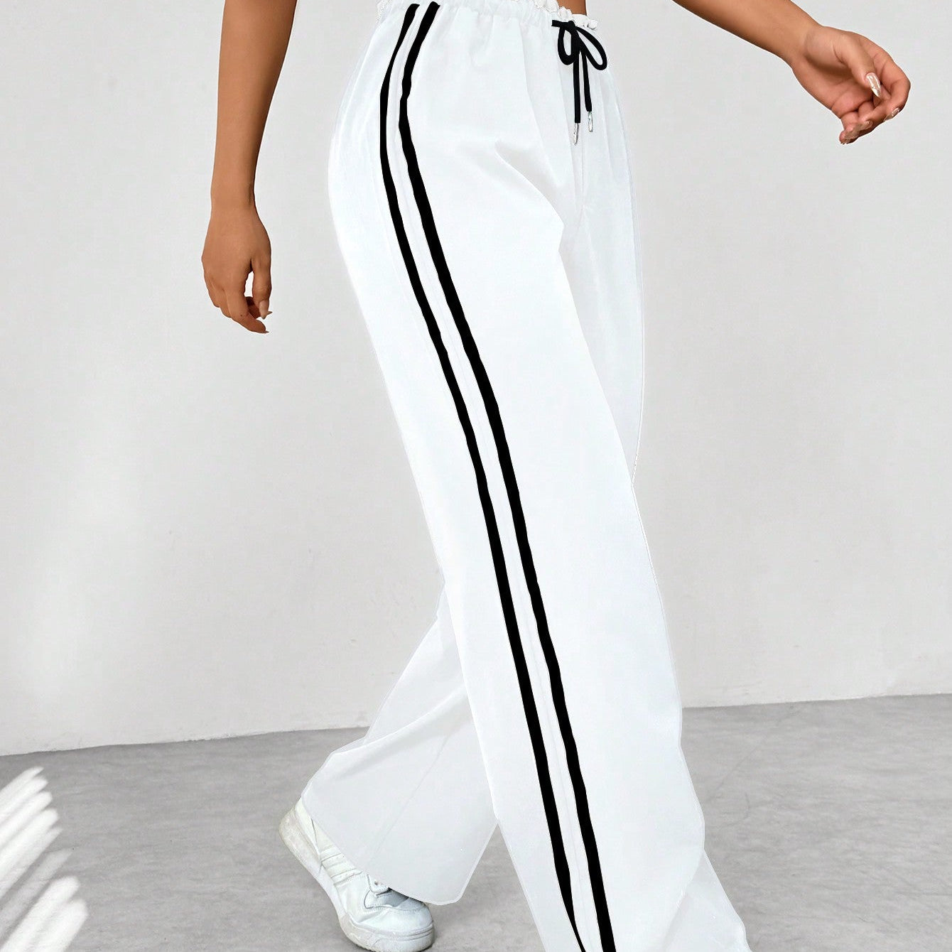 High Waist Wide Leg Track Pants with Side Stripe Detail