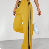 High Waist Wide Leg Track Pants with Side Stripe Detail