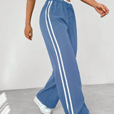 High Waist Wide Leg Track Pants with Side Stripe Detail