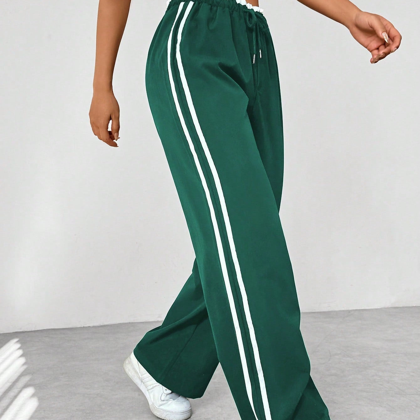 High Waist Wide Leg Track Pants with Side Stripe Detail