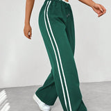 High Waist Wide Leg Track Pants with Side Stripe Detail