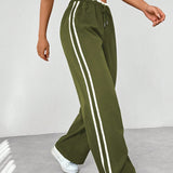 High Waist Wide Leg Track Pants with Side Stripe Detail