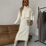 Knit Turtleneck Sweater and Midi Skirt Set