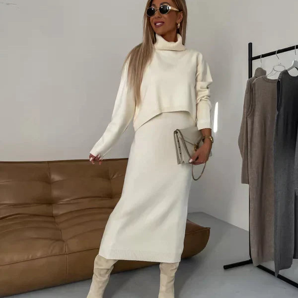 Knit Turtleneck Sweater and Midi Skirt Set