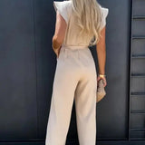 Flutter Sleeve Wide Leg Jumpsuit with Waist Tie