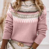 Fair Isle Knit Sweater with Classic Crew Neck