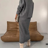 Knit Turtleneck Sweater and Midi Skirt Set