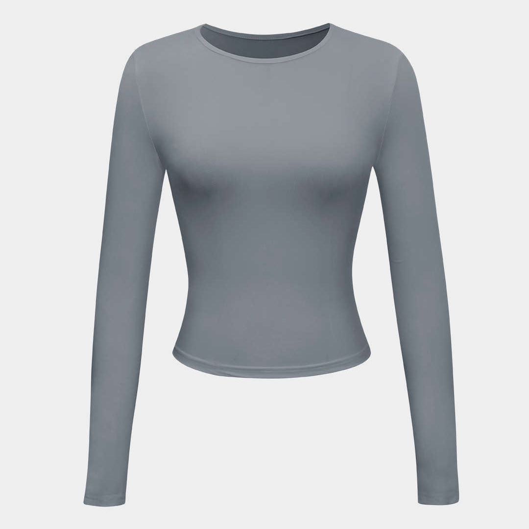 Long Sleeve Fitted Crop Top with Thumbhole Cuffs