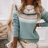 Fair Isle Knit Sweater with Classic Crew Neck