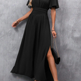V Neck Flutter Sleeve Maxi Dress with Defined Waist