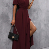 V Neck Flutter Sleeve Maxi Dress with Defined Waist