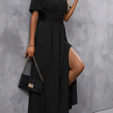 V Neck Flutter Sleeve Maxi Dress with Defined Waist