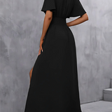 V Neck Flutter Sleeve Maxi Dress with Defined Waist