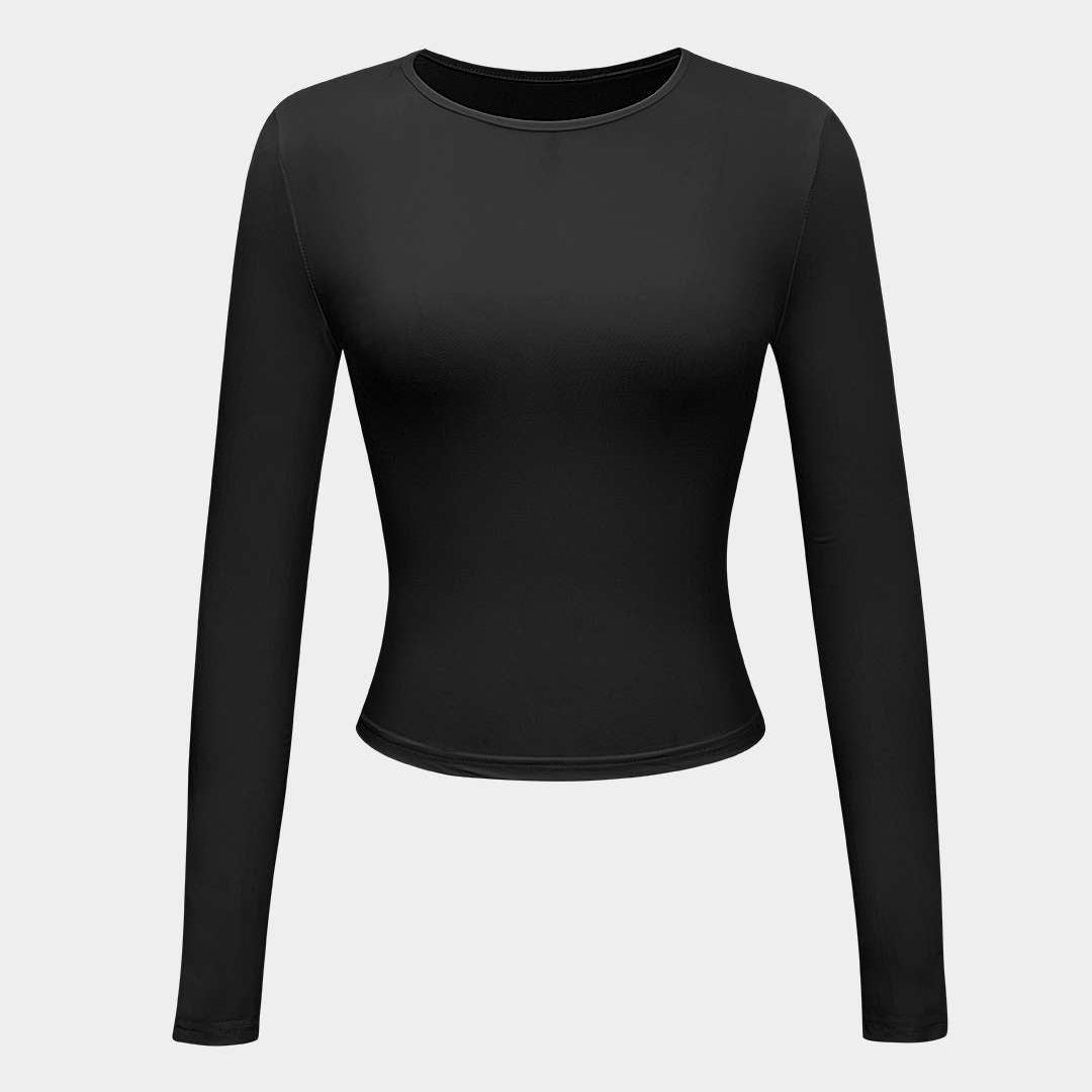 Long Sleeve Fitted Crop Top with Thumbhole Cuffs