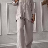 Relaxed Button Down Shirt and Wide Leg Pants Set