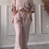 Relaxed Button Down Shirt and Wide Leg Pants Set