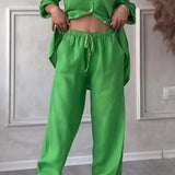 Relaxed Button Down Shirt and Wide Leg Pants Set