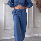 Relaxed Button Down Shirt and Wide Leg Pants Set