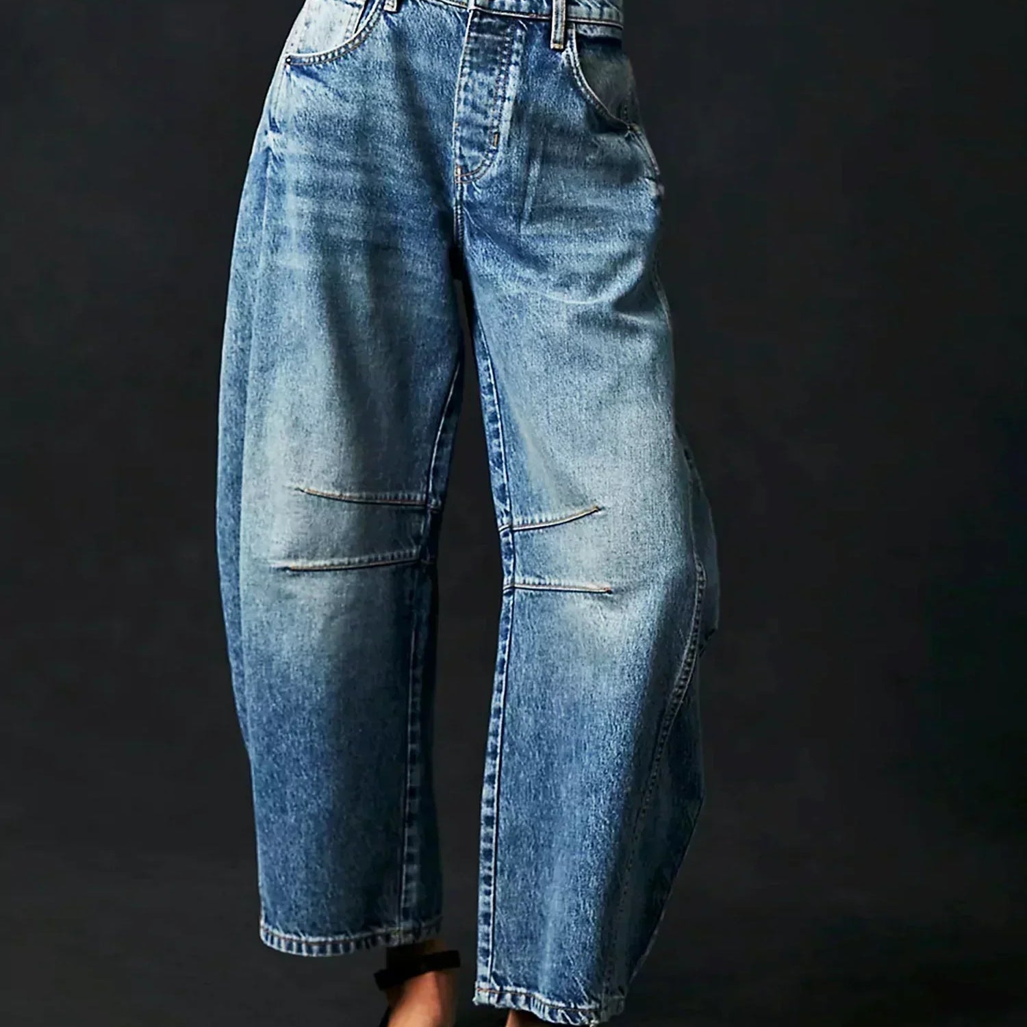 Leopard Print Wide Leg Denim Jeans with Relaxed Fit