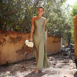 Sleeveless Satin Evening Gown with High Slit