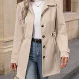 Tailored Button Front Mid Length Coat with Waist Belt