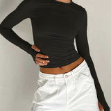 Long Sleeve Fitted Top with Thumbhole Detail