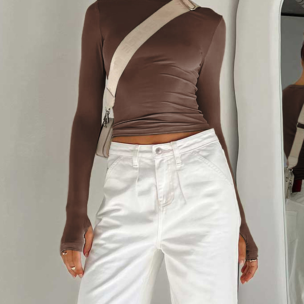 Long Sleeve Fitted Top with Thumbhole Detail