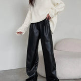 High Waist Wide Leg Faux Leather Pants with Belt