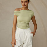 One Shoulder Ruched Fitted Top with Asymmetrical Neckline