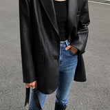 Oversized Faux Leather Blazer with Tailored Structure