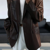 Oversized Faux Leather Blazer with Tailored Structure