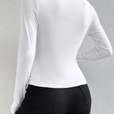 Asymmetrical Ruched Long Sleeve Fitted Top