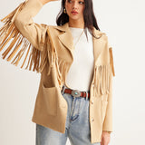 Fringe Detail Western Style Button Front Jacket