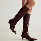 Pointed Toe Mid Heel Knee High Boots