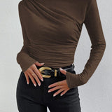 Asymmetrical Ruched Long Sleeve Fitted Top