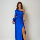Elegant One Shoulder Evening Gown with High Slit