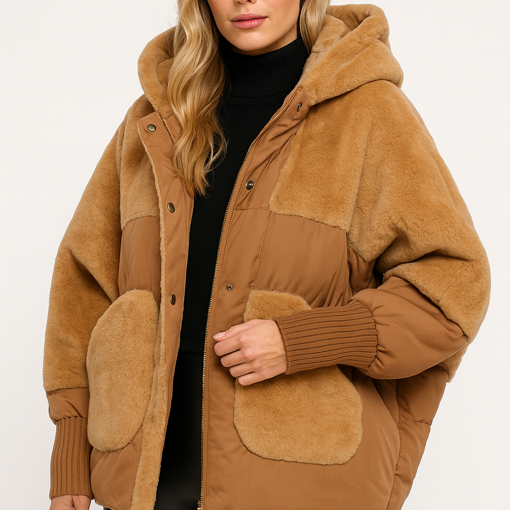 Oversized Hooded Puffer Jacket with Soft Textured Finish