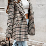 Double Breasted Houndstooth Tailored Blazer Jacket