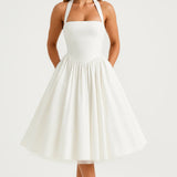 Halter Neck Fit and Flare Midi Dress