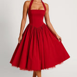 Halter Neck Fit and Flare Midi Dress