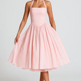 Halter Neck Fit and Flare Midi Dress