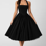 Halter Neck Fit and Flare Midi Dress