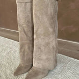 Pointed Toe Low Heel Knee High Boots