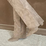 Pointed Toe Low Heel Knee High Boots