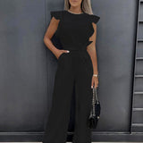 Flutter Sleeve Wide Leg Jumpsuit with Waist Tie