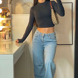 Mid Rise Wide Leg Denim Jeans with Relaxed Fit