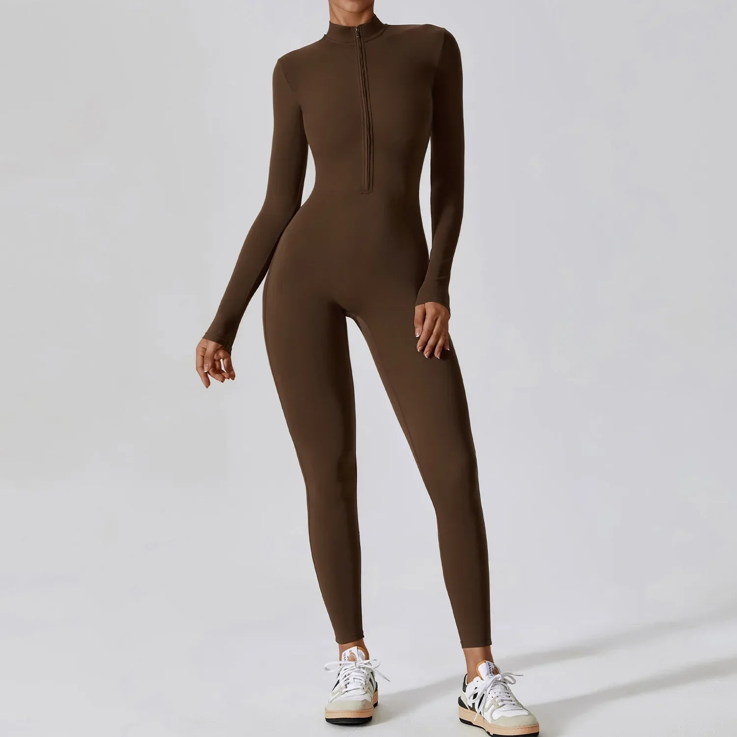 Long Sleeve Zip Front Sculpting One Piece Jumpsuit