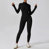 Long Sleeve Zip Front Sculpting One Piece Jumpsuit